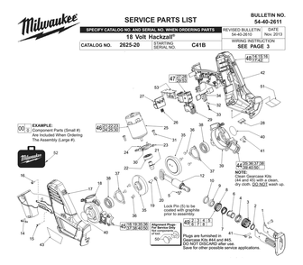 Fig-0 Diagram and Parts List for 2625-20 C41B Milwaukee Reciprocating Saw