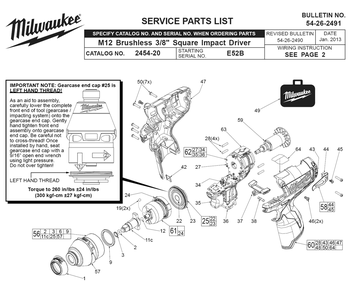 Fig-0 Diagram and Parts List for 2454-20 E52B Milwaukee Impact Driver
