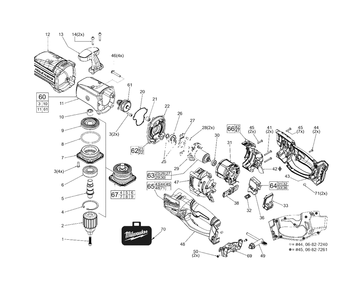 M18 Fuel Hole-Hawg Right Angle Drills, 1/2-Inch Diagram and Parts List for 2707-22HD G02A Milwaukee Pipe Tools