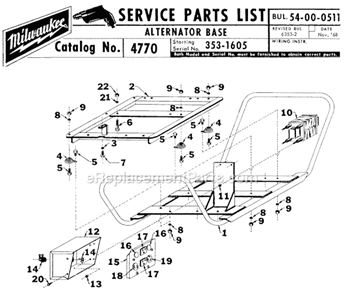 Page B Diagram and Parts List for 4770 SER 353-1605 Milwaukee Generator