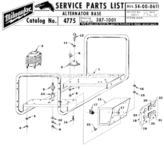 Page B Diagram and Parts List for 4775 SER 387-1127 Milwaukee Generator