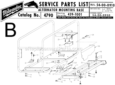 Page B Diagram and Parts List for 4790 SER 439-1001 Milwaukee Generator