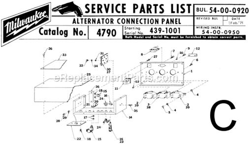 Page C Diagram and Parts List for 4790 SER 439-1001 Milwaukee Generator