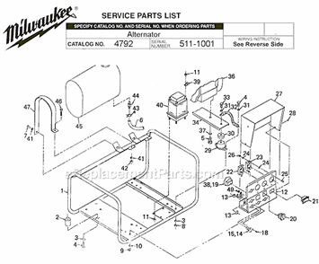 Page A Diagram and Parts List for 4792 SER 511-1001 Milwaukee Generator