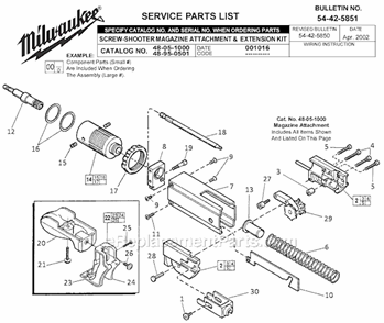 Part Location Diagram of 43-76-0295 Milwaukee Adapter Assembly