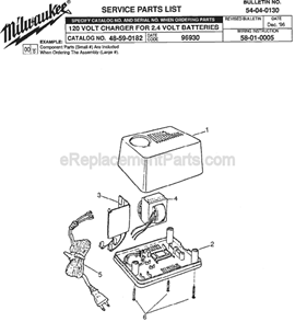 Page A Diagram and Parts List for 48-59-0182 SER 96930 Milwaukee Charger