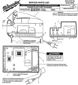 Page A Diagram and Parts List for 48-59-0240 SER 925A Milwaukee Charger