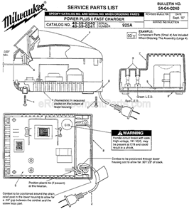 Page A Diagram and Parts List for 48-59-0241 SER 925A Milwaukee Charger