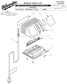 Part Location Diagram of 22-64-0920 Milwaukee Cord Set