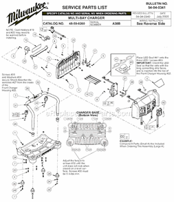 Page A Diagram and Parts List for 48-59-0260 SER A38B Milwaukee Charger