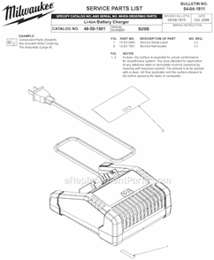 Page A Diagram and Parts List for 48-59-1801 SER B29B Milwaukee Charger