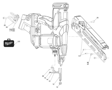 Fig-0 Diagram and Parts List for 2841-20 M04A Milwaukee Nailer
