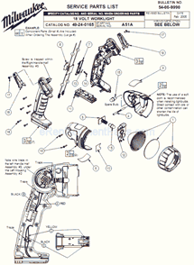 Page A Diagram and Parts List for 49-24-0165 SER A51A Milwaukee Worklight & Flashlight