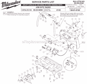 Page A Diagram and Parts List for 49-24-0200 SER 414C Milwaukee Radio