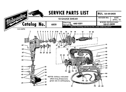Fig-0 Diagram and Parts List for 6830 446-1001 Milwaukee Nibbler & Shears