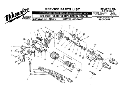 Fig-0 Diagram and Parts List for 6798-3 450-66000 Milwaukee Electric Drill