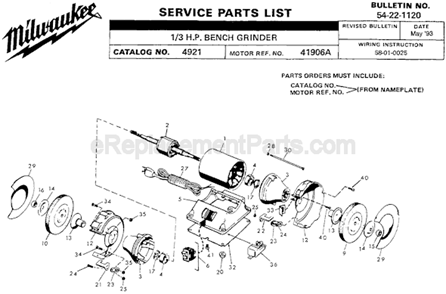 Page A Diagram and Parts List for 4921 SER 41906-A Milwaukee Bench Grinder