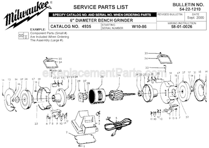 Page A Diagram and Parts List for 4935 SER W10-86 Milwaukee Bench Grinder