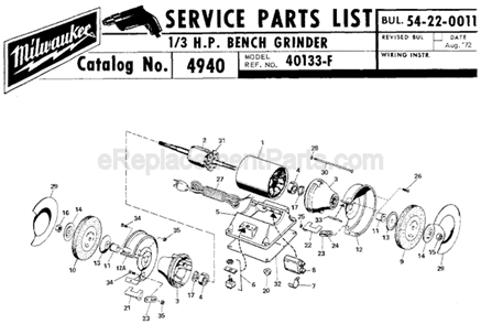 Page A Diagram and Parts List for 4940 SER 40133 Milwaukee Bench Grinder