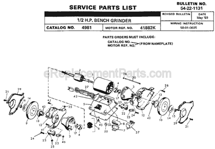 Page A Diagram and Parts List for 4981 SER 41882-K Milwaukee Bench Grinder