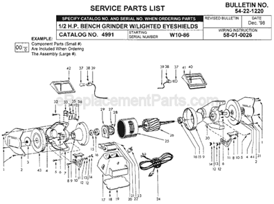 Page A Diagram and Parts List for 4991 SER W10-86 Milwaukee Bench Grinder