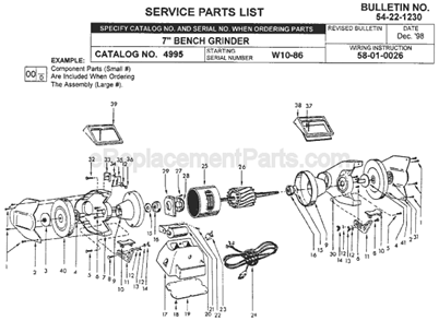 Page A Diagram and Parts List for 4995 SER W10-86 Milwaukee Bench Grinder