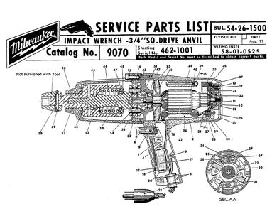 Fig-0 Diagram and Parts List for 9070 462-1001 Milwaukee Impact Driver