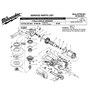 Fig-0 Diagram and Parts List for 6148-50 870A Milwaukee Angle Grinder