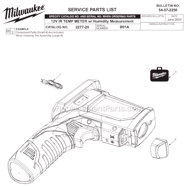 Page A Diagram and Parts List for 2277-20 SER B91A Milwaukee Miscellaneous