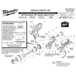 Fig-0 Diagram and Parts List for 2454-22 E52C Milwaukee Impact Driver