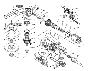 Fig-0 Diagram and Parts List for 6153-50 906B Milwaukee Angle Grinder