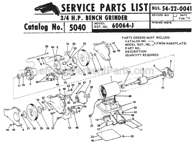 Page A Diagram and Parts List for 5040 SER 60064-J Milwaukee Bench Grinder