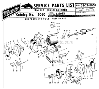 Page A Diagram and Parts List for 5060 SER 63109-B Milwaukee Bench Grinder