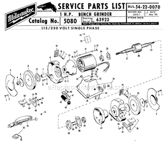 Page A Diagram and Parts List for 5080 SER 63923-D Milwaukee Bench Grinder