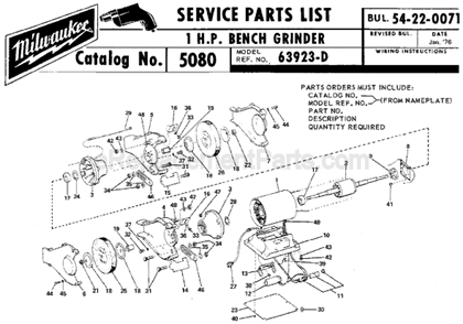 Page A Diagram and Parts List for 5080 SER 63923-D Milwaukee Bench Grinder