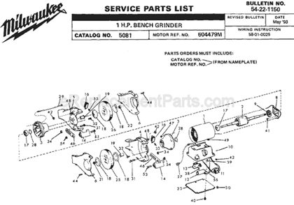 Page A Diagram and Parts List for 5081 SER 604479-M Milwaukee Bench Grinder