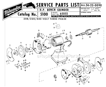 Page A Diagram and Parts List for 5100 SER 65055-E Milwaukee Bench Grinder