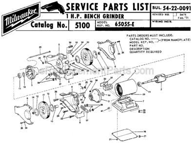 Page A Diagram and Parts List for 5100 SER 65055-E Milwaukee Bench Grinder
