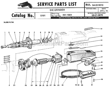 Page A Diagram and Parts List for 5191 SER 441-1001 Milwaukee Sander Grinder
