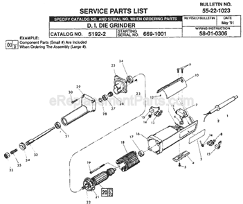 Page A Diagram and Parts List for 5192-2 SER 669-1001 Milwaukee Sander Grinder