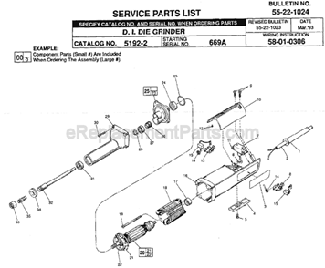 Page A Diagram and Parts List for 5192-2 SER 669A Milwaukee Sander Grinder