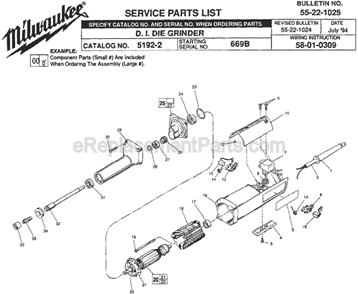 Page A Diagram and Parts List for 5192-2 SER 669B Milwaukee Sander Grinder