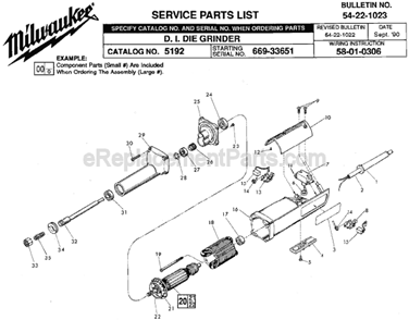 Page A Diagram and Parts List for 5192 SER 669-33651 Milwaukee Sander Grinder