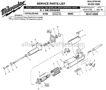 Page A Diagram and Parts List for 5192 SER 669C Milwaukee Sander Grinder