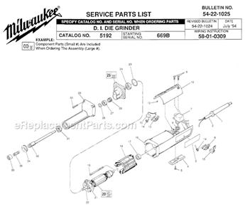 Page A Diagram and Parts List for 5192 SER 699B Milwaukee Sander Grinder