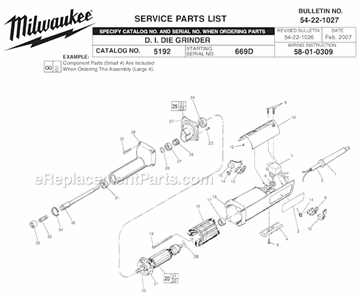 Page A Diagram and Parts List for 5192 SER 699D Milwaukee Sander Grinder