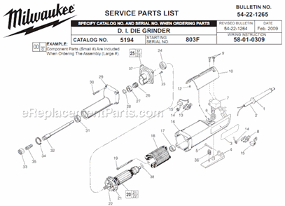 Page A Diagram and Parts List for 5194 SER 803F Milwaukee Sander Grinder