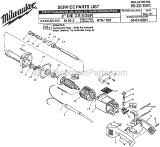 Page A Diagram and Parts List for 5196-2 SER 675-1001 Milwaukee Sander Grinder