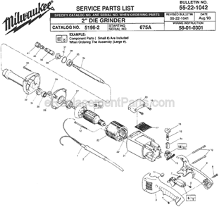 Page A Diagram and Parts List for 5196-2 SER 675A Milwaukee Sander Grinder