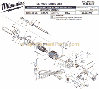 Page A Diagram and Parts List for 5196-50 SER 960A Milwaukee Sander Grinder